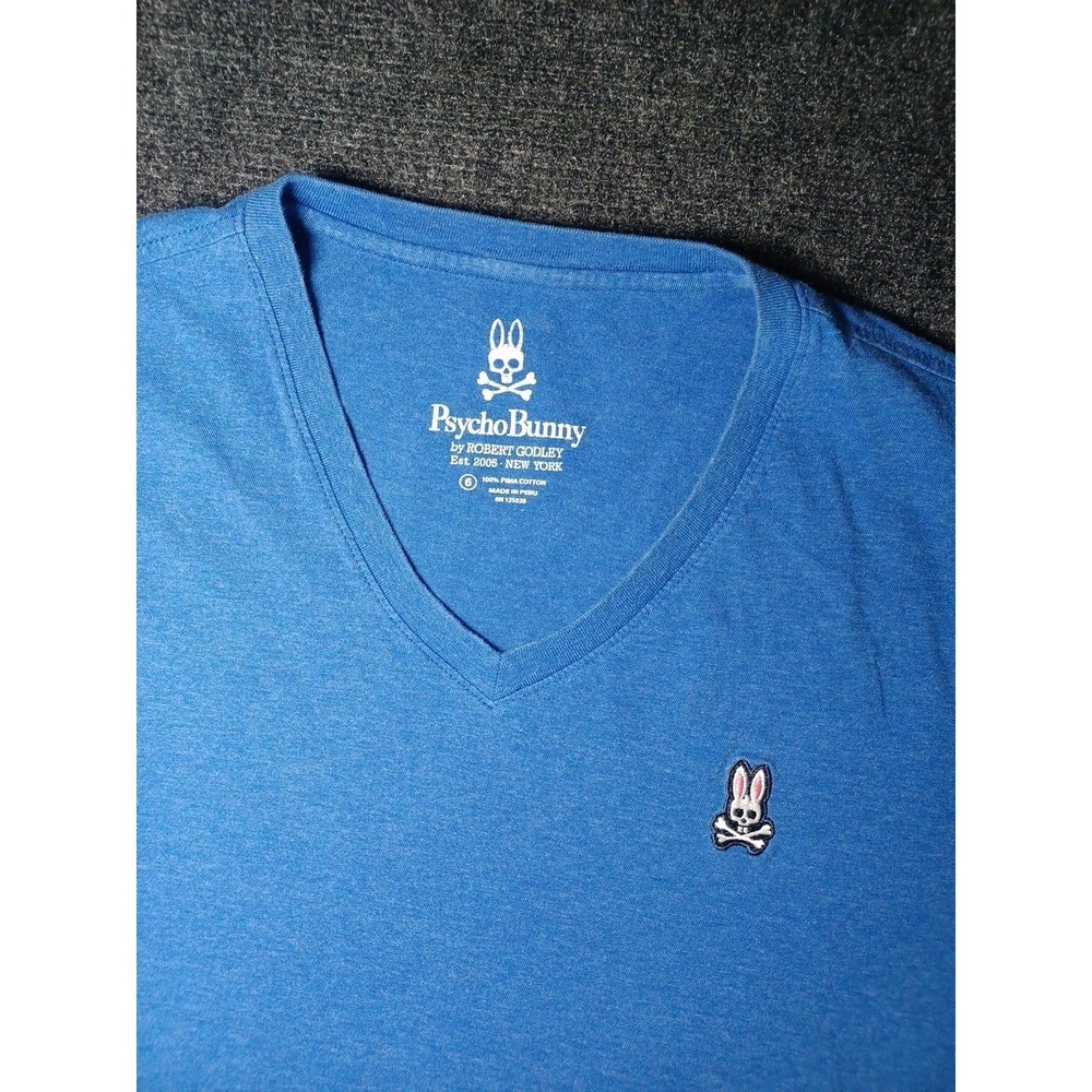 Psycho Bunny Blue Men's V Neck Short Sleeve Size 6 (Large) Tee Shirt